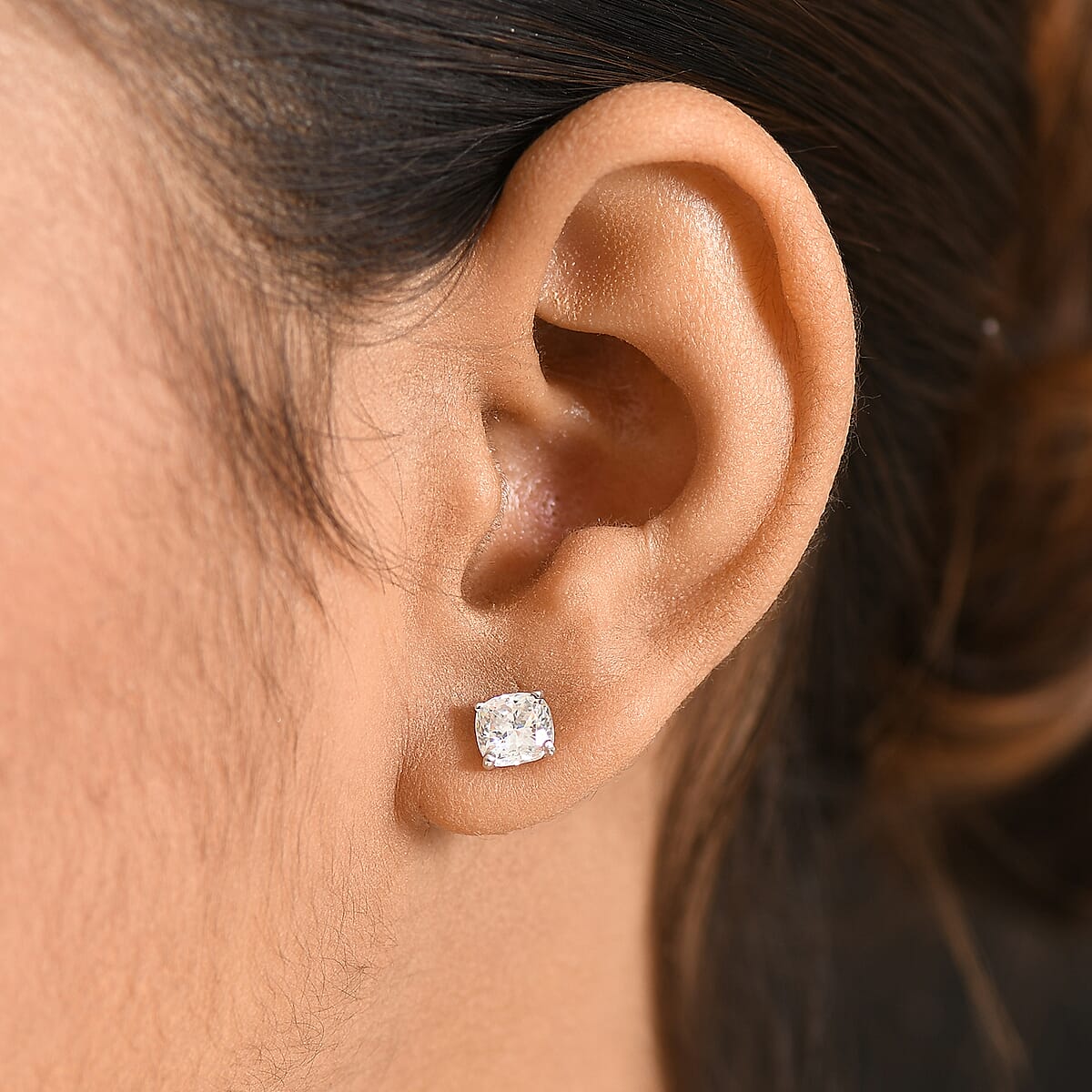 D'Joy Strontium Titanate 3.00 ctw Solitaire Stud Earrings in Rhodium Over Sterling Silver image number 2