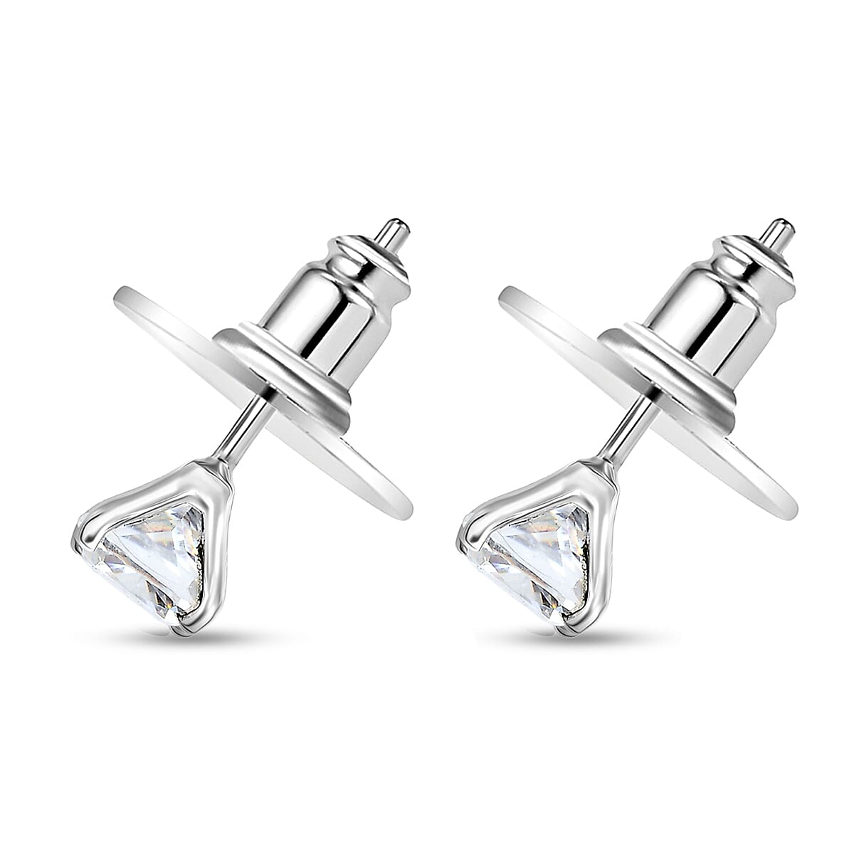 D'Joy Strontium Titanate 3.00 ctw Solitaire Stud Earrings in Rhodium Over Sterling Silver image number 3