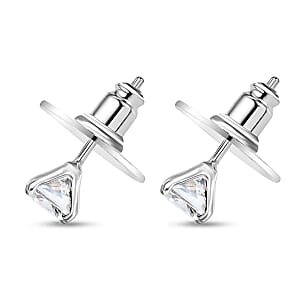 D'Joy Strontium Titanate 3.00 ctw Solitaire Stud Earrings in Rhodium Over Sterling Silver