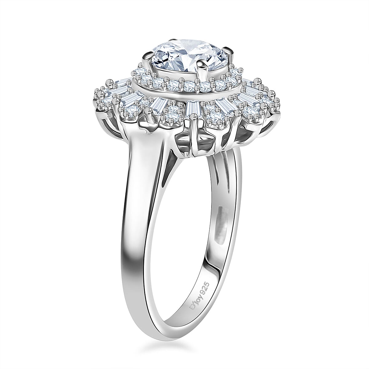 D'Joy Hearts & Arrow Cut Strontium Titanate and Moissanite 2.90 ctw Radiant Sunburst Ring in Rhodium Over Sterling Silver (Size 10.0) image number 3