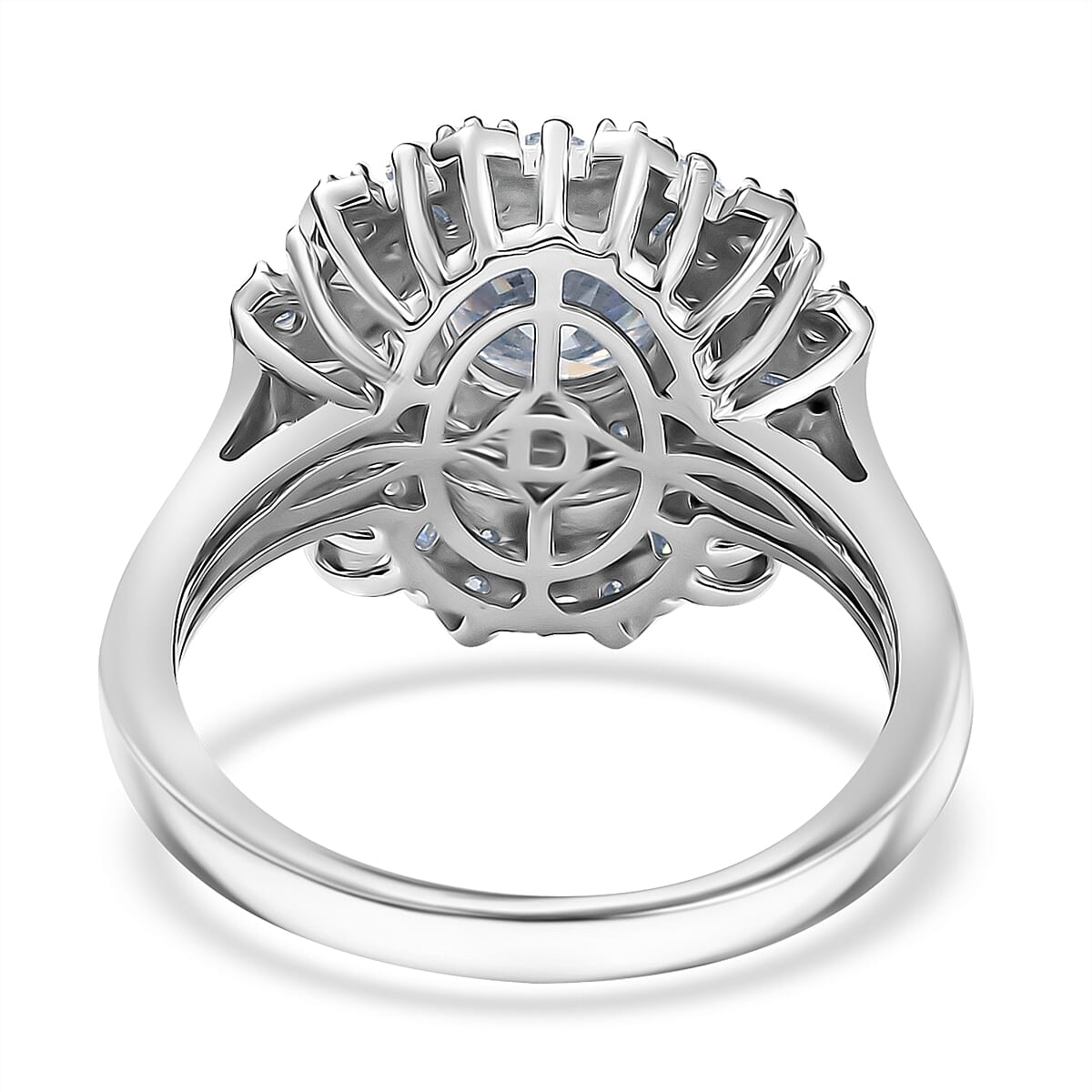 D'Joy Hearts & Arrow Cut Strontium Titanate and Moissanite 2.90 ctw Radiant Sunburst Ring in Rhodium Over Sterling Silver (Size 10.0) image number 4