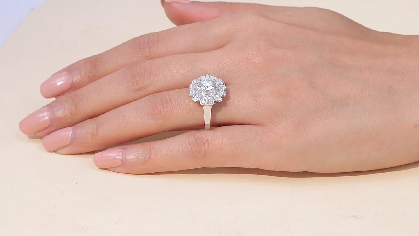 D'Joy Strontium Titanate, Moissanite Ring in Rhodium Over Sterling Silver (Size 10.0) 2.90 ctw