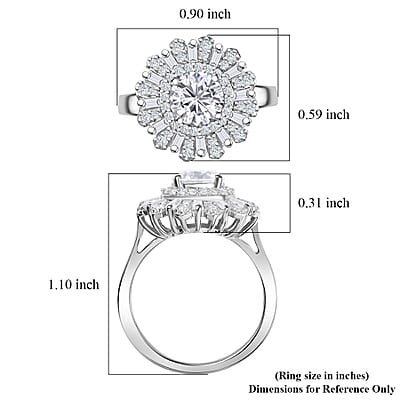 D'Joy Hearts & Arrow Cut Strontium Titanate and Moissanite 2.90 ctw Radiant Sunburst Ring in Rhodium Over Sterling Silver (Size 7.0)