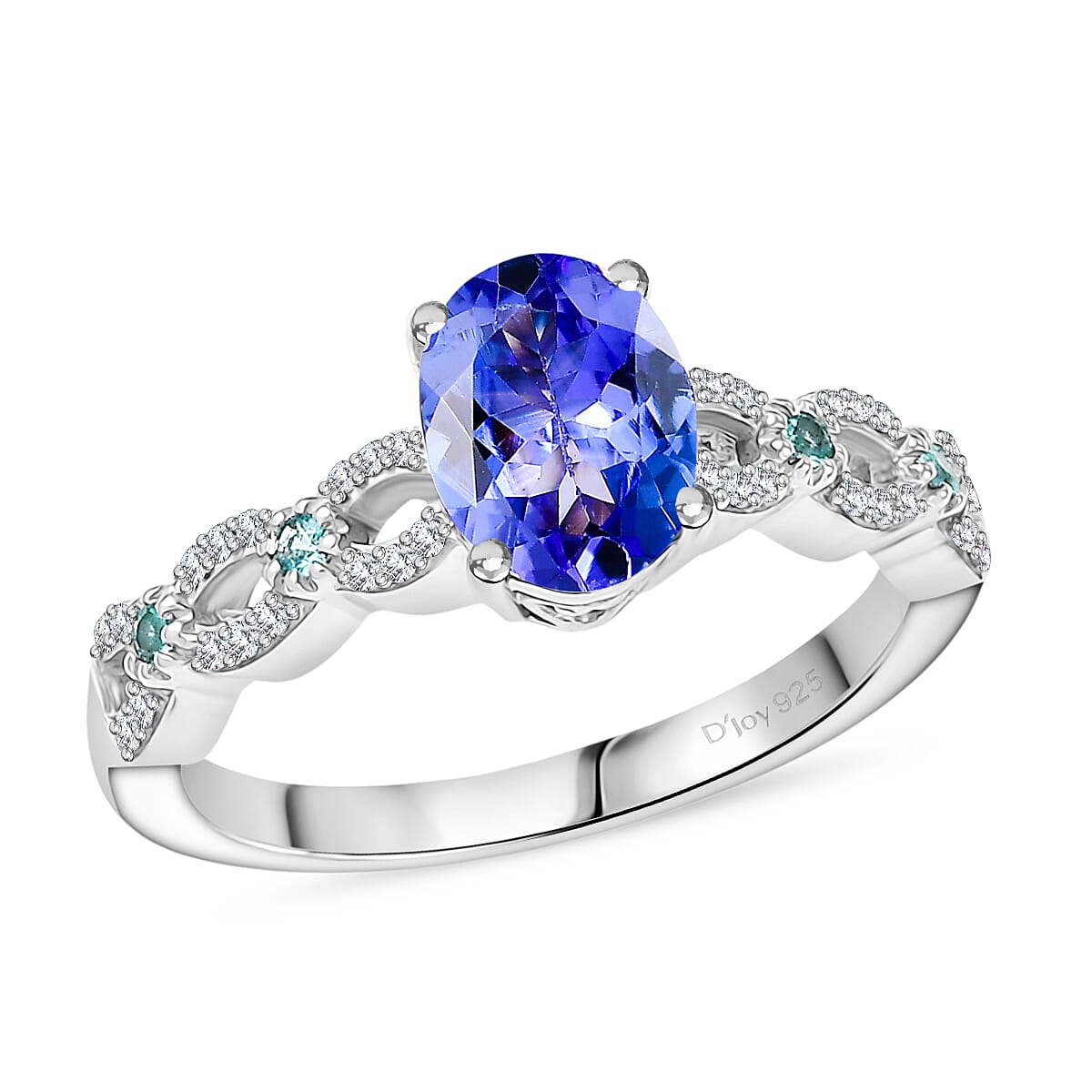 Doorbuster D'Joy Premium Tanzanite, Paraiba Tourmaline and Diamond 1.50 ctw Royal Infinity Ring in Rhodium Over Sterling Silver (Size 10.0) image number 0