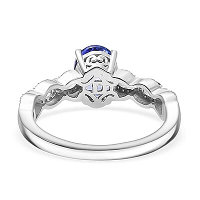 D'Joy Premium Tanzanite, Paraiba Tourmaline and Diamond 1.50 ctw Royal Infinity Ring in Rhodium Over Sterling Silver (Size 10.0)