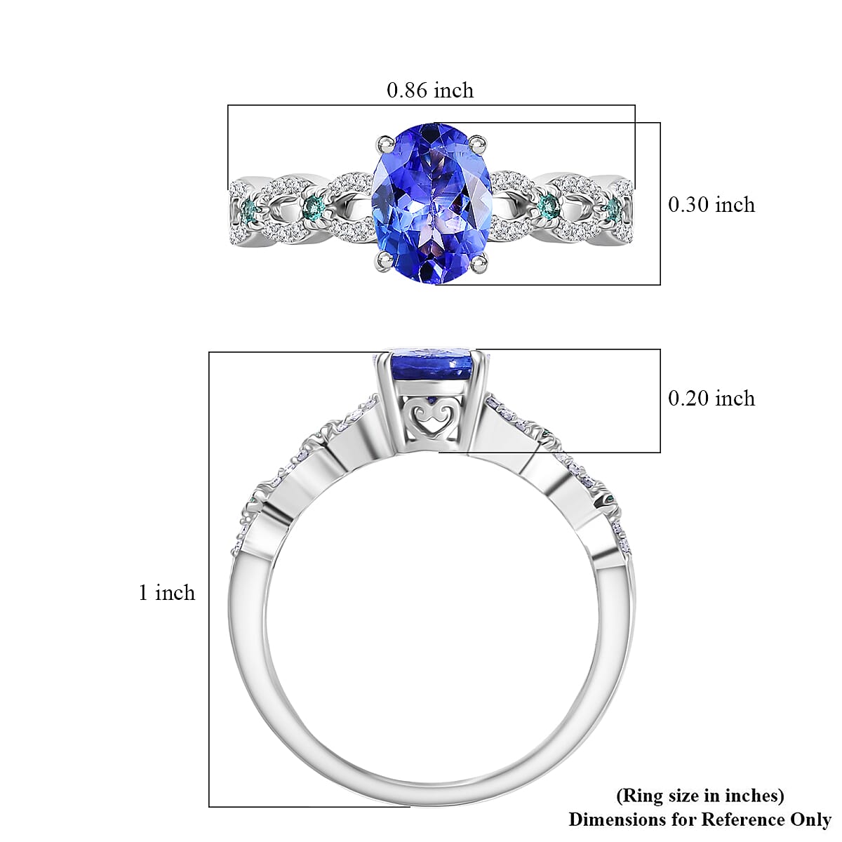  D'Joy Premium Tanzanite, Paraiba Tourmaline and Diamond 1.50 ctw Royal Infinity Ring in Rhodium Over Sterling Silver (Size 10.0)