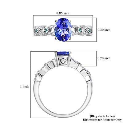 D'Joy Premium Tanzanite, Paraiba Tourmaline and Diamond 1.50 ctw Royal Infinity Ring in Rhodium Over Sterling Silver (Size 10.0)