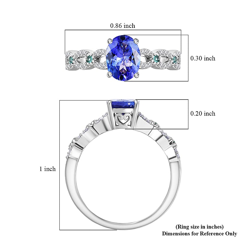D'Joy Premium Tanzanite, Paraiba Tourmaline and Diamond 1.50 ctw Royal Infinity Ring in Rhodium Over Sterling Silver (Size 6.0)
