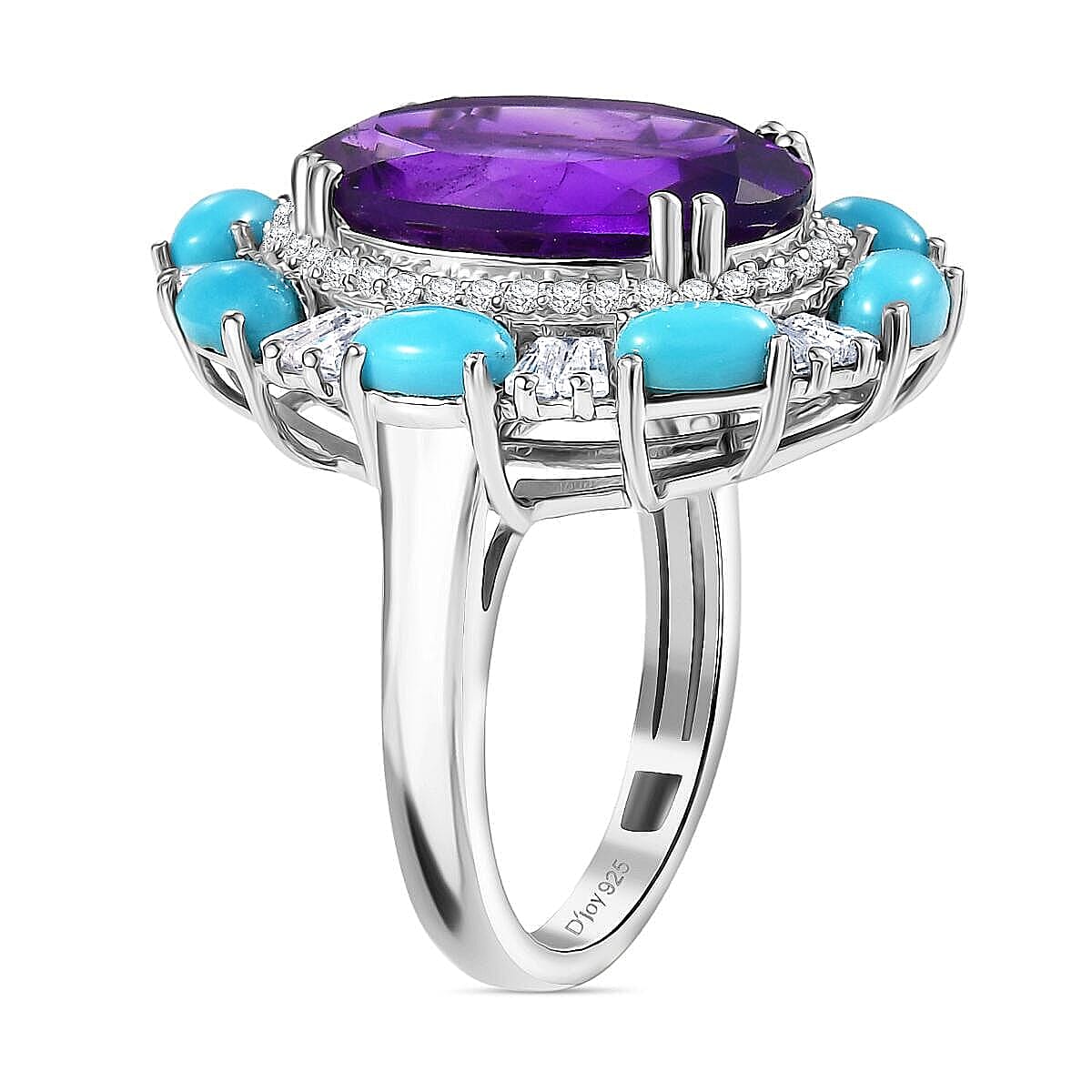 Doorbuster D'Joy African Amethyst, Multi Gemsotne Ring in Rhodium Over Sterling Silver (Size 10.0) 11.70 ctw