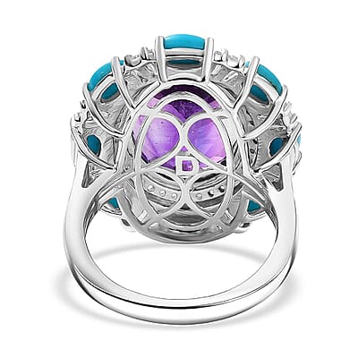 Doorbuster D'Joy African Amethyst, Multi Gemsotne Ring in Rhodium Over Sterling Silver (Size 10.0) 11.70 ctw