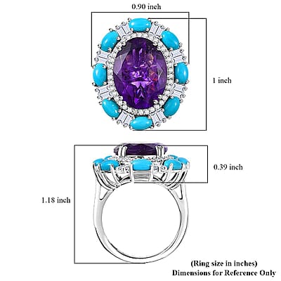 Doorbuster D'Joy African Amethyst, Multi Gemsotne Ring in Rhodium Over Sterling Silver (Size 10.0) 11.70 ctw