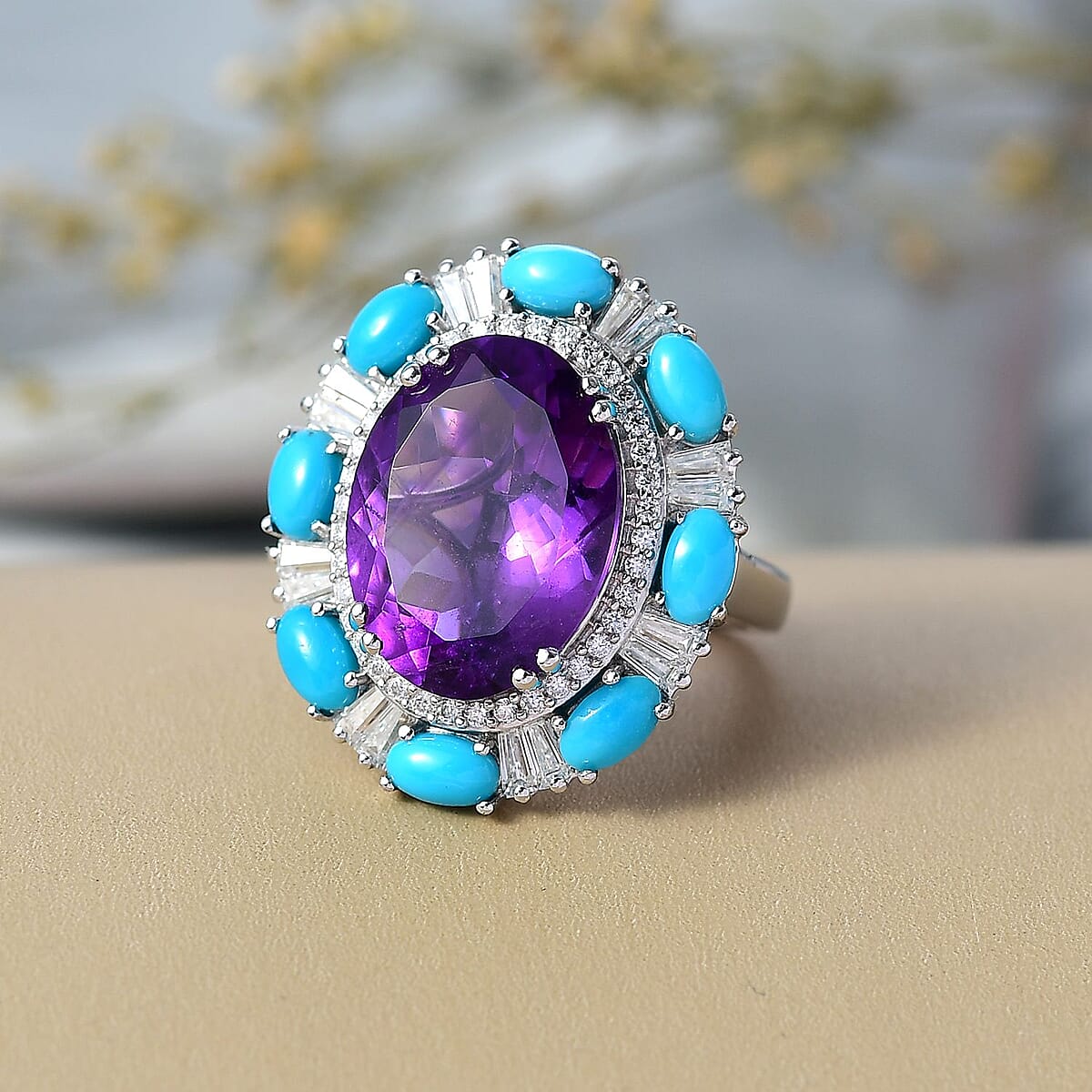 Doorbuster D'Joy African Amethyst and Multi Gemstone 11.70 ctw Sky Night Ring in Rhodium Over Sterling Silver (Size 7.0) image number 1