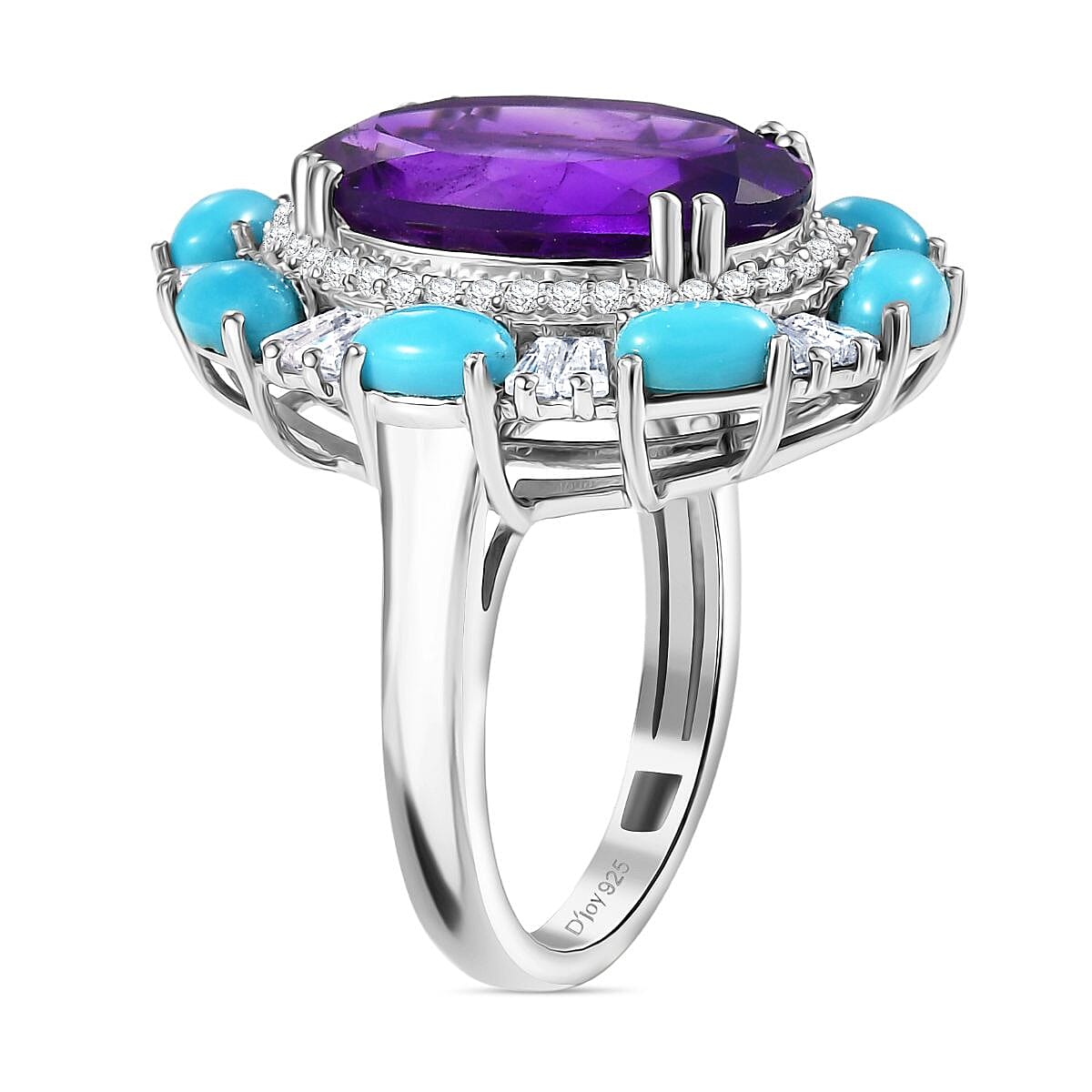 Doorbuster D'Joy African Amethyst and Multi Gemstone 11.70 ctw Sky Night Ring in Rhodium Over Sterling Silver (Size 7.0) image number 3