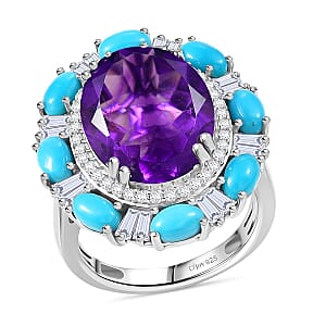 D'Joy African Amethyst, Multi Gemsotne Ring in Rhodium Over Sterling Silver (Size 8.0) 11.70 ctw