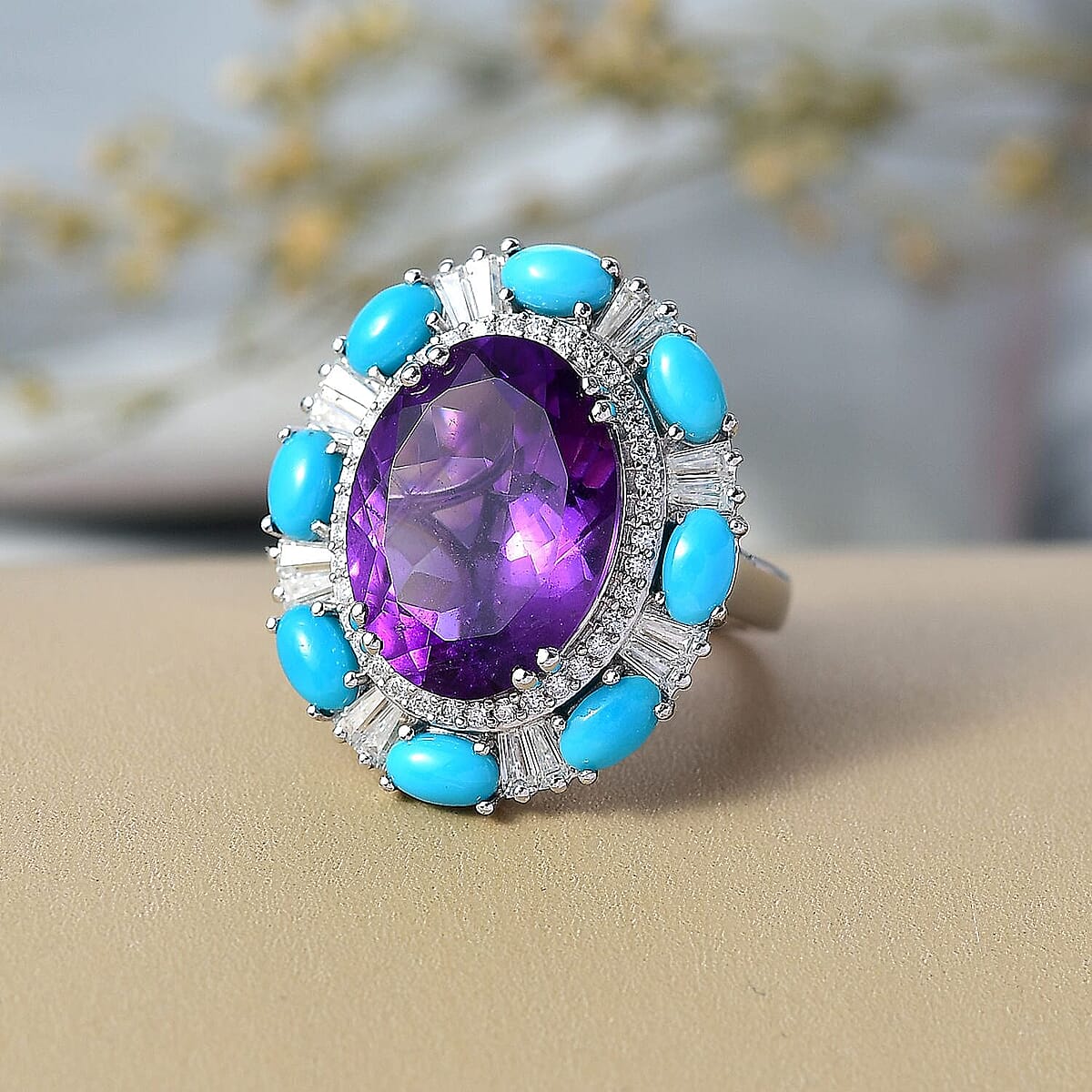 D'Joy African Amethyst, Multi Gemsotne Ring in Rhodium Over Sterling Silver (Size 8.0) 11.70 ctw image number 1