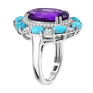 D'Joy African Amethyst, Multi Gemsotne Ring in Rhodium Over Sterling Silver (Size 8.0) 11.70 ctw