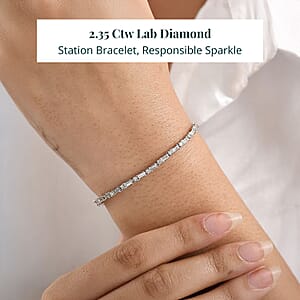  Luxuriant Lab Grown Diamond G-H SI 2.35 ctw Station Bracelet in Rhodium Over Sterling Silver (7.25 In)