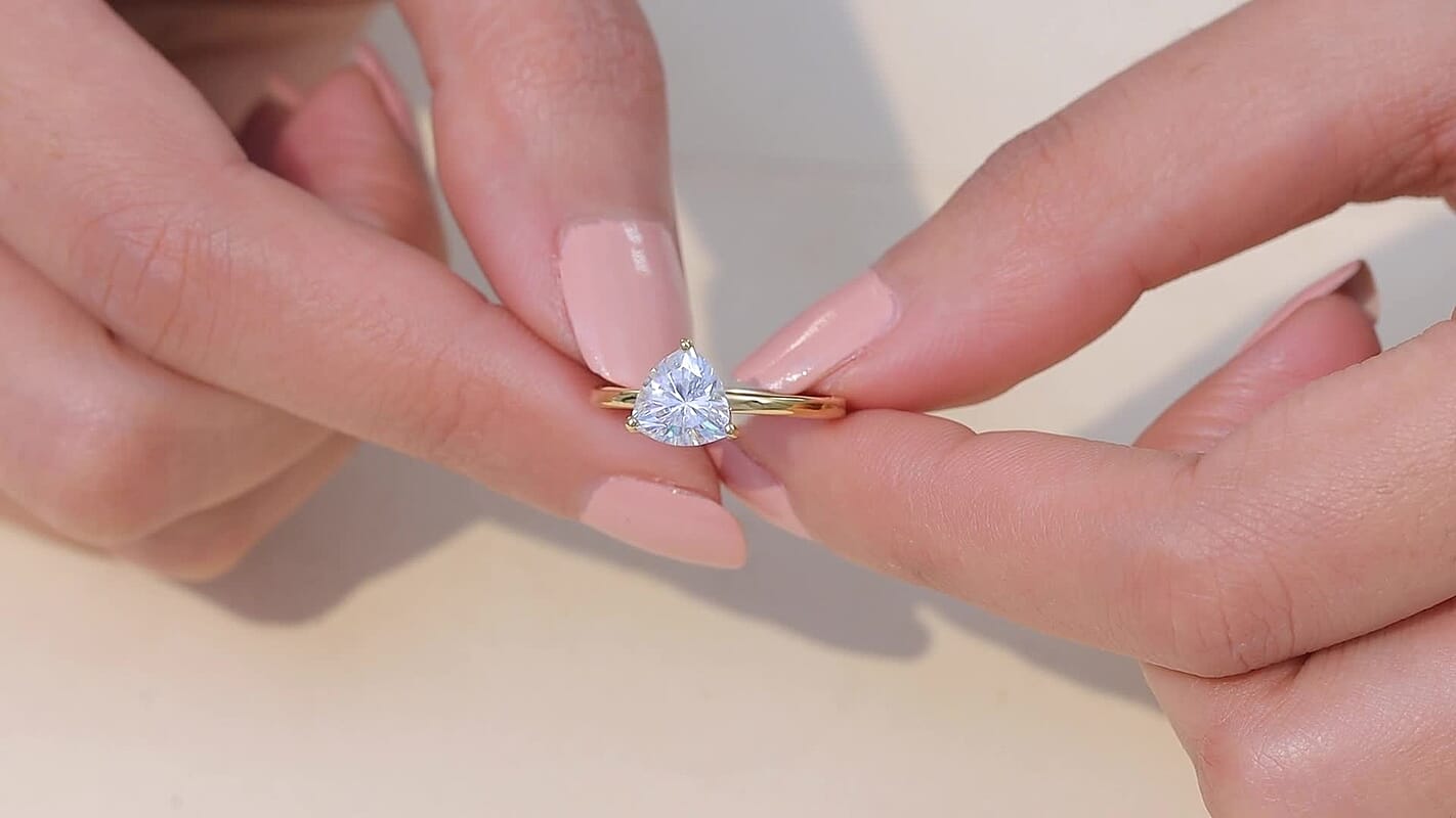 D'Joy Strontium Titanate Solitaire Ring in 18K Vermeil YG Over Sterling Silver (Size 10.0) 3.00 ctw