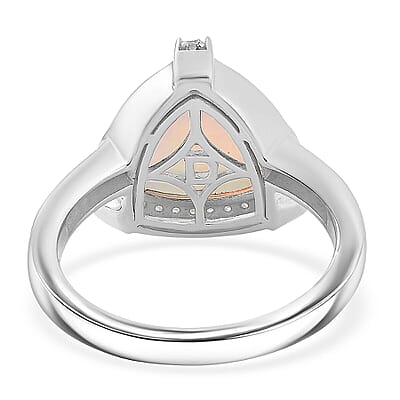 D'Joy Ethiopian Welo Opal, Paraiba Tourmaline, Diamond Halo Ring in Rhodium Over Sterling Silver 2.50 ctw (Size 10.0)