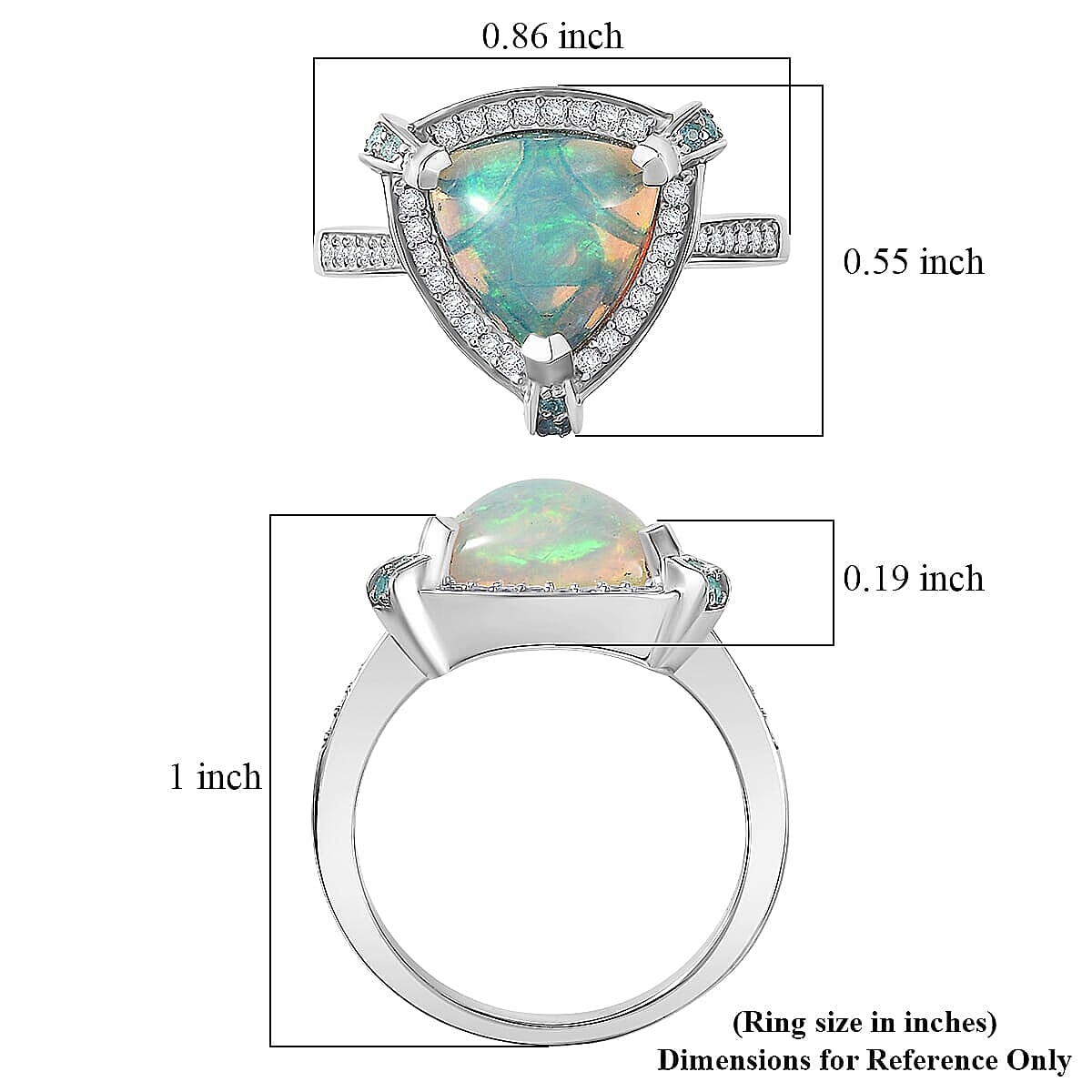 D'Joy Ethiopian Welo Opal, Paraiba Tourmaline, Diamond Halo Ring in Rhodium Over Sterling Silver 2.50 ctw (Size 10.0)