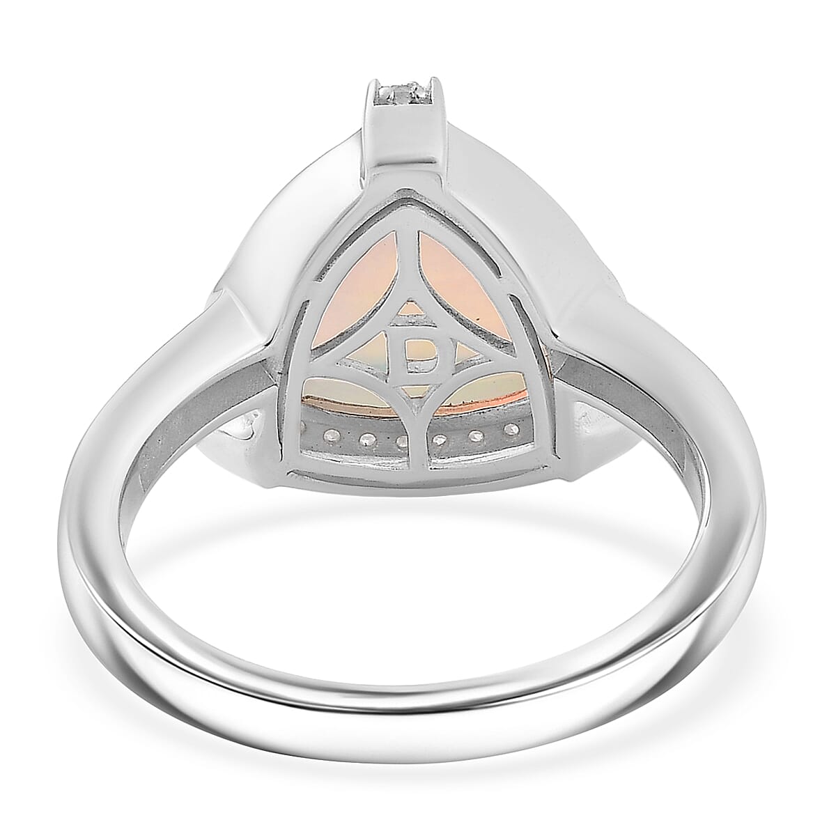 D'Joy Premium Ethiopian Welo Opal, Paraiba Tourmaline and Diamond (0.22 cts) Ring in Rhodium Over Sterling Silver (Size 10.0) 2.50 ctw image number 4