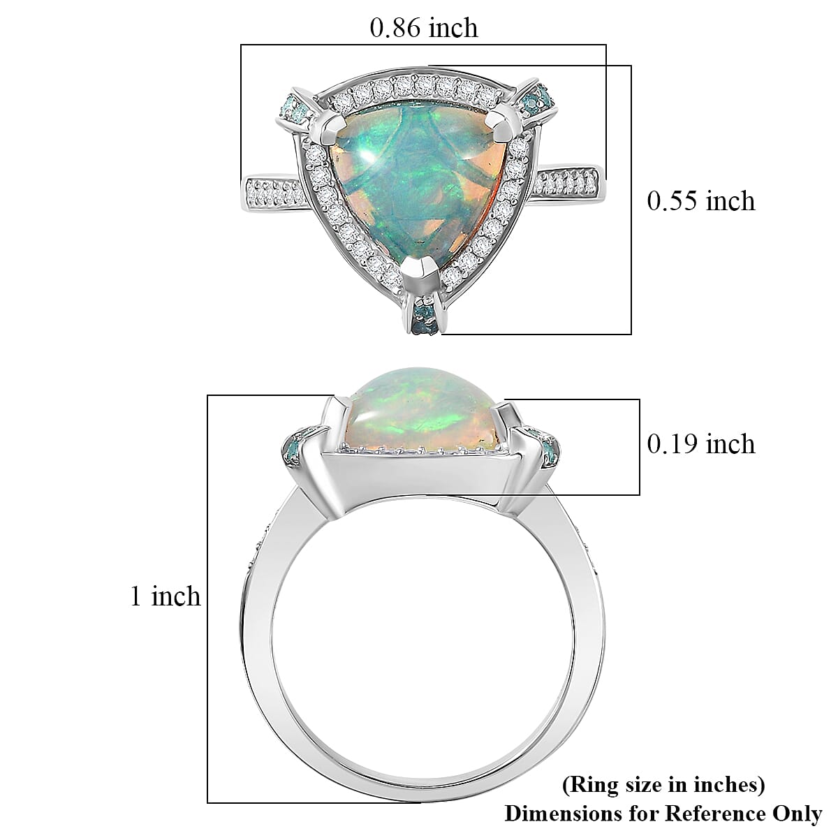 D'Joy Premium Ethiopian Welo Opal, Paraiba Tourmaline and Diamond (0.22 cts) Ring in Rhodium Over Sterling Silver (Size 10.0) 2.50 ctw image number 5