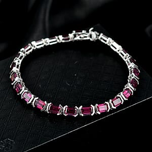  D'Joy Radiant Ember Garnet 17.65 ctw Embers of Elegance Bracelet in Rhodium Over Sterling Silver (7.25 In)