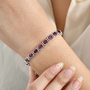  D'Joy Radiant Ember Garnet 17.65 ctw Embers of Elegance Bracelet in Rhodium Over Sterling Silver (7.25 In)