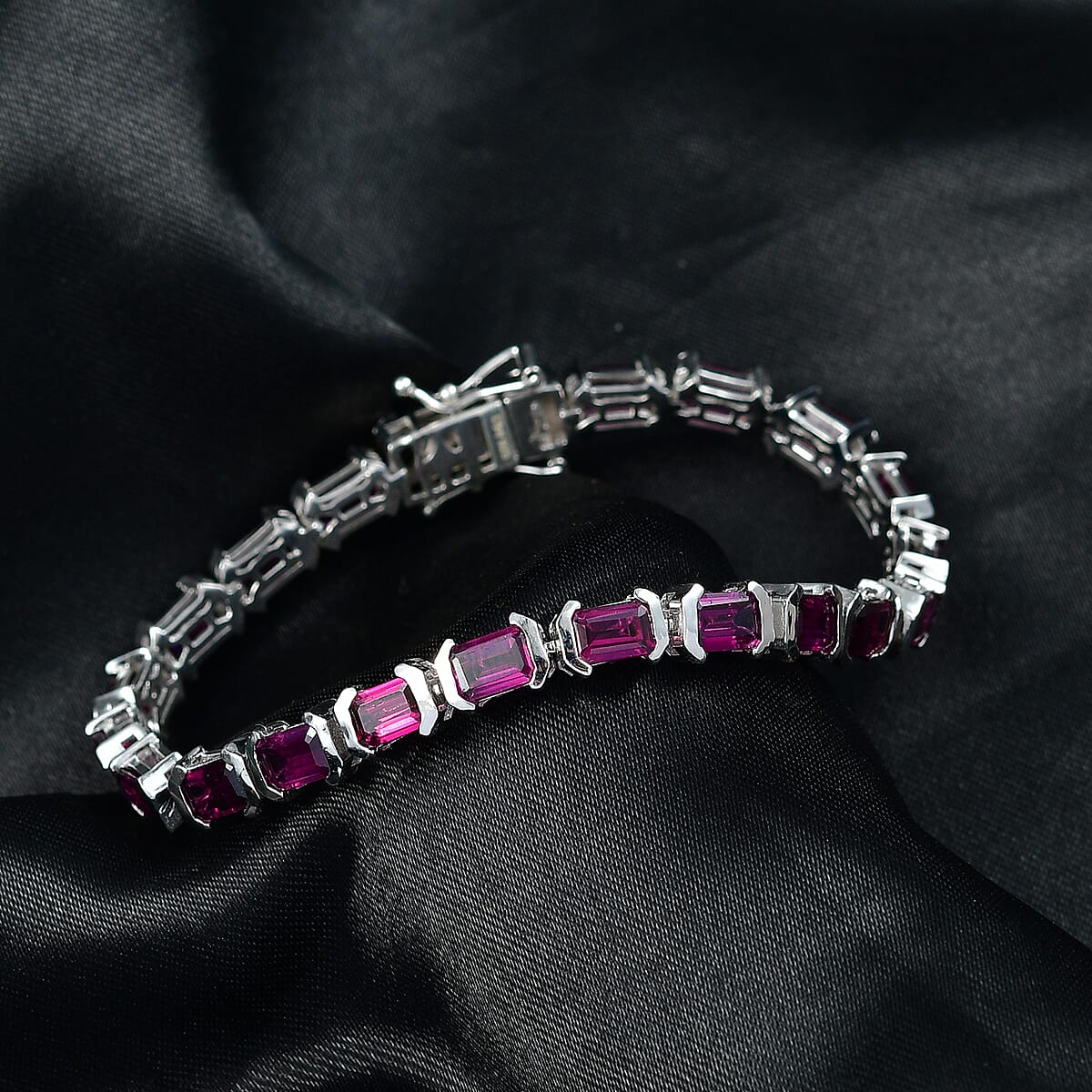 Doorbuster D'Joy Radiant Ember Garnet 15.10 ctw Embers of Elegance Bracelet in Rhodium Over Sterling Silv (6.50 In)  image number 1
