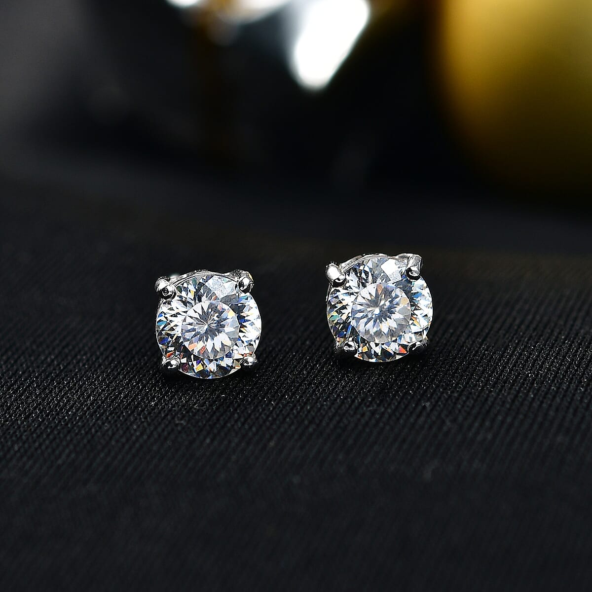 D'Joy 129 Facet Strontium Titanate 2.75 ctw Solitaire Stud Earrings in Rhodium Over Sterling Silver image number 1