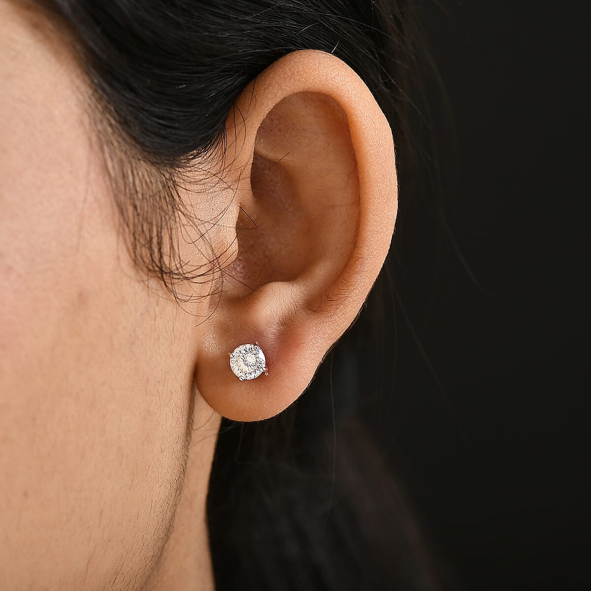 D'Joy 129 Facet Strontium Titanate 2.75 ctw Solitaire Stud Earrings in Rhodium Over Sterling Silver image number 2