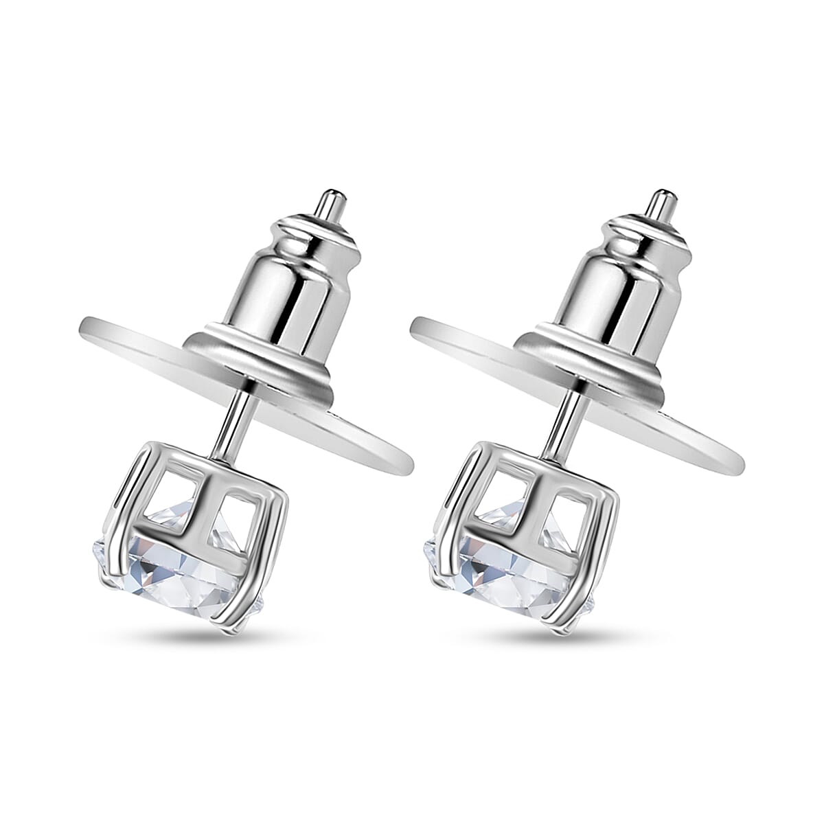 D'Joy 129 Facet Strontium Titanate 2.75 ctw Solitaire Stud Earrings in Rhodium Over Sterling Silver image number 3