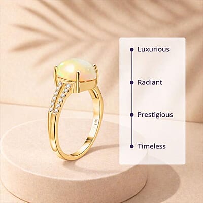 Luxoro 14K Yellow Gold  AAA   Ethiopian Opal ,  White Diamond  I2 Ring ,  Gold Wt. 4.02 g 4.80 ctw