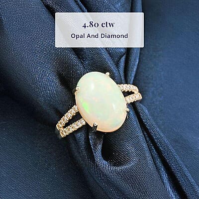 Luxoro 14K Yellow Gold  AAA   Ethiopian Opal ,  White Diamond  I2 Ring ,  Gold Wt. 4.02 g 4.80 ctw