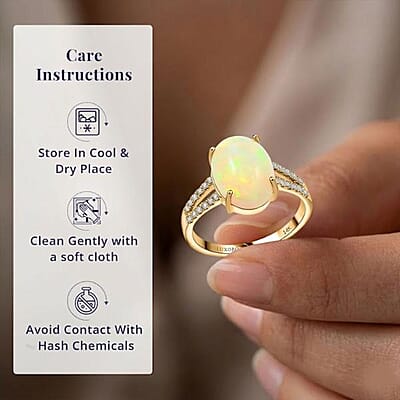 Luxoro 14K Yellow Gold  AAA   Ethiopian Opal ,  White Diamond  I2 Ring ,  Gold Wt. 4.02 g 4.80 ctw