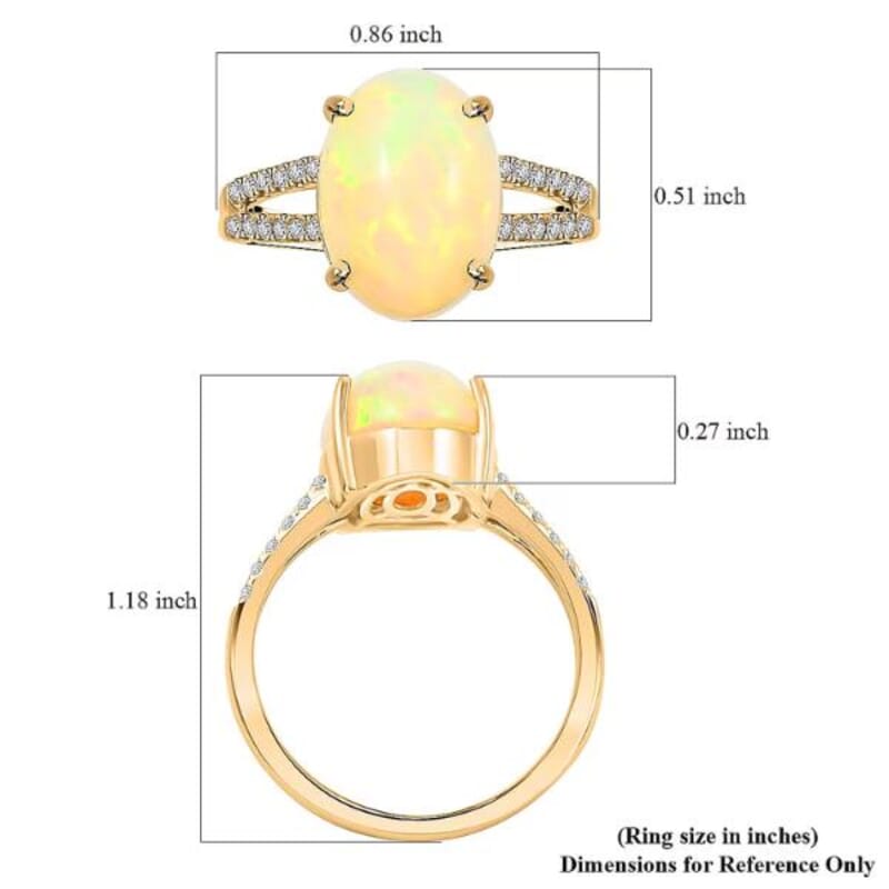 Luxoro 14K Yellow Gold  AAA   Ethiopian Opal ,  White Diamond  I2 Ring ,  Gold Wt. 4.02 g 4.80 ctw