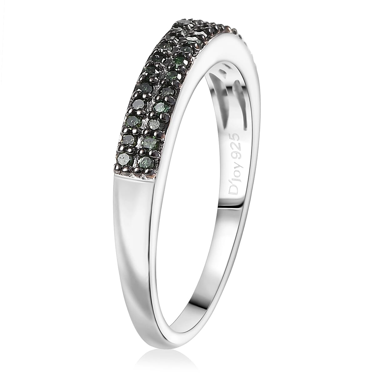 D'Joy Green Diamond 0.25 ctw Double Row Band Ring in Rhodium Over Sterling Silver (Size 6.0)