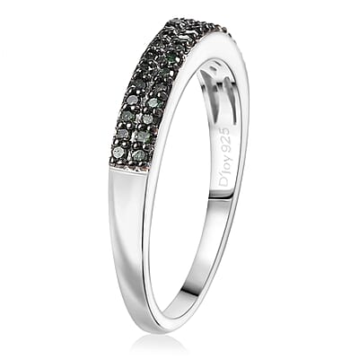 D'Joy Green Diamond 0.25 ctw Double Row Band Ring in Rhodium Over Sterling Silver (Size 6.0)