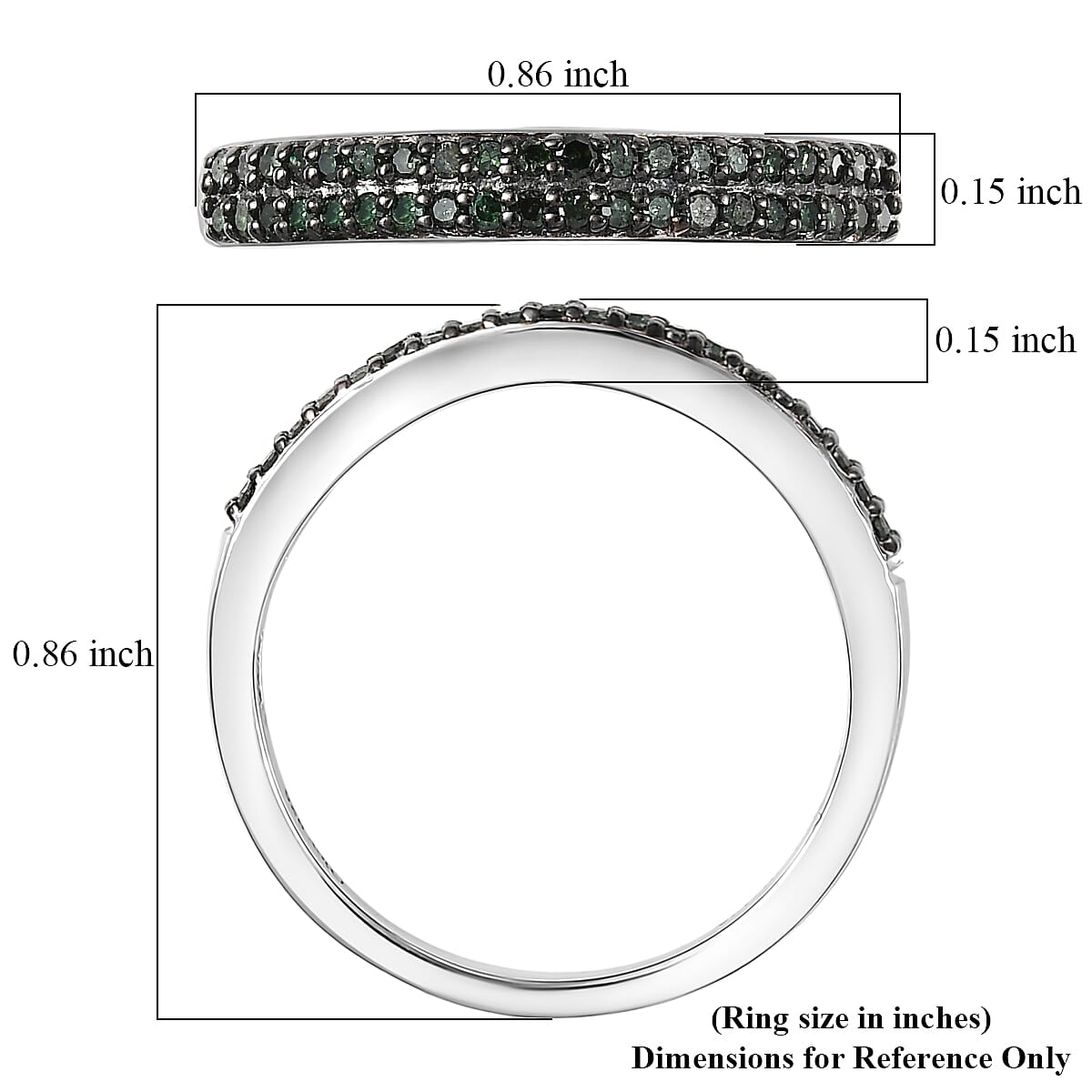 D'Joy Green Diamond 0.25 ctw Double Row Band Ring in Rhodium Over Sterling Silver (Size 6.0)