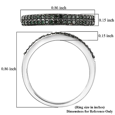 D'Joy Green Diamond 0.25 ctw Double Row Band Ring in Rhodium Over Sterling Silver (Size 6.0)