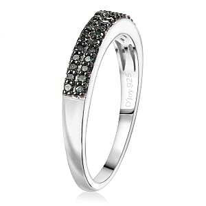 Doorbuster D'Joy Green Diamond 0.25 ctw Double Row Band Ring in Rhodium Over Sterling Silver (Size 7.0)