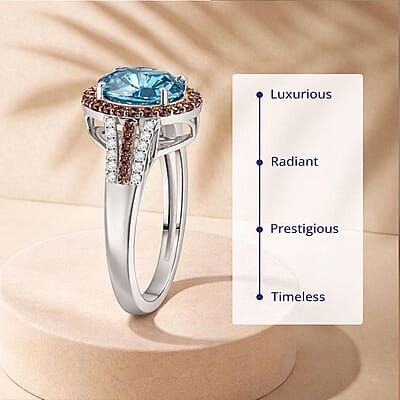 Luxoro 10K White Gold  AAA   Blue Zircon ,  Pink Sapphire ,  White Diamond  GH, SI Ring ,  Gold Wt. 2.9 g 6.15 ctw