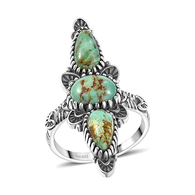 D'Joy Artisan Crafted Royston Turquoise Ring in Black Oxidised Sterling Silver 4.40 ctw (Size 10.0)