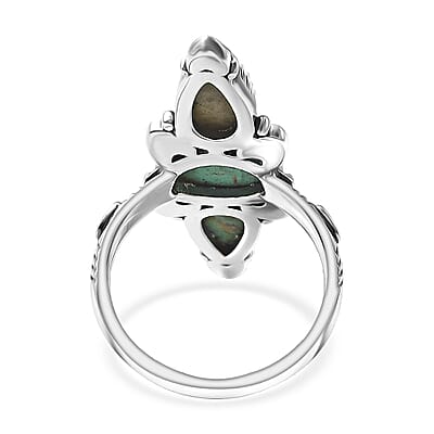 D'Joy Artisan Crafted Royston Turquoise Ring in Black Oxidised Sterling Silver 4.40 ctw (Size 10.0)
