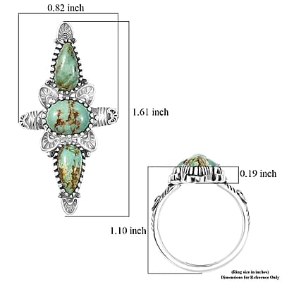 D'Joy Artisan Crafted Royston Turquoise Ring in Black Oxidised Sterling Silver 4.40 ctw (Size 10.0)