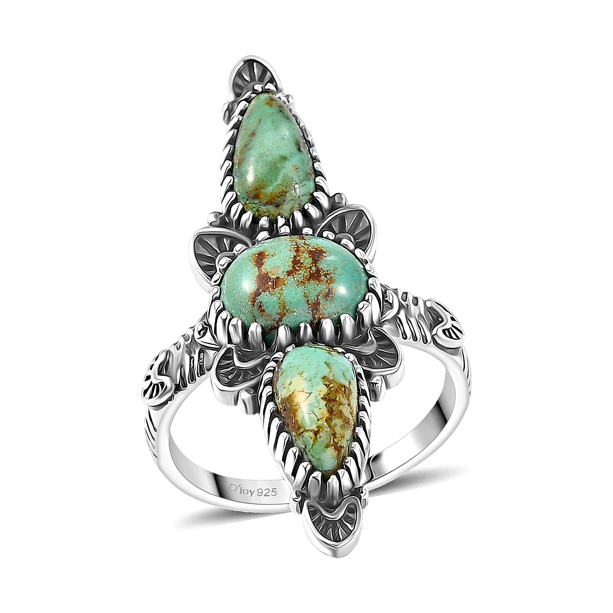 D'Joy Artisan Crafted Premium Royston Turquoise 4.40 ctw Ring in Black Oxidised Sterling Silver (Size 6.0) image number 0