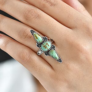 D'Joy Artisan Crafted Royston Turquoise Ring in Black Oxidised Sterling Silver 4.40 ctw (Size 7.0)