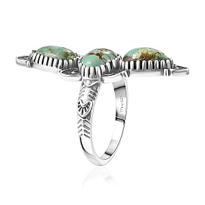 D'Joy Artisan Crafted Royston Turquoise Ring in Black Oxidised Sterling Silver 4.40 ctw (Size 7.0)