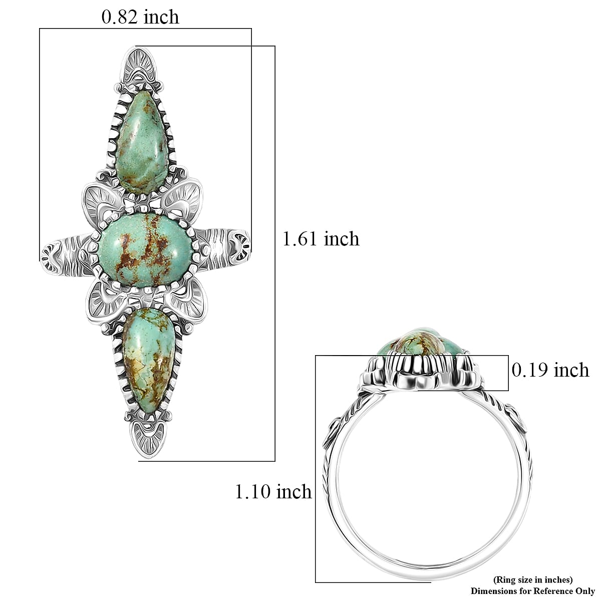 D'Joy Artisan Crafted Royston Turquoise Ring in Black Oxidised Sterling Silver 4.40 ctw (Size 9.0) image number 5