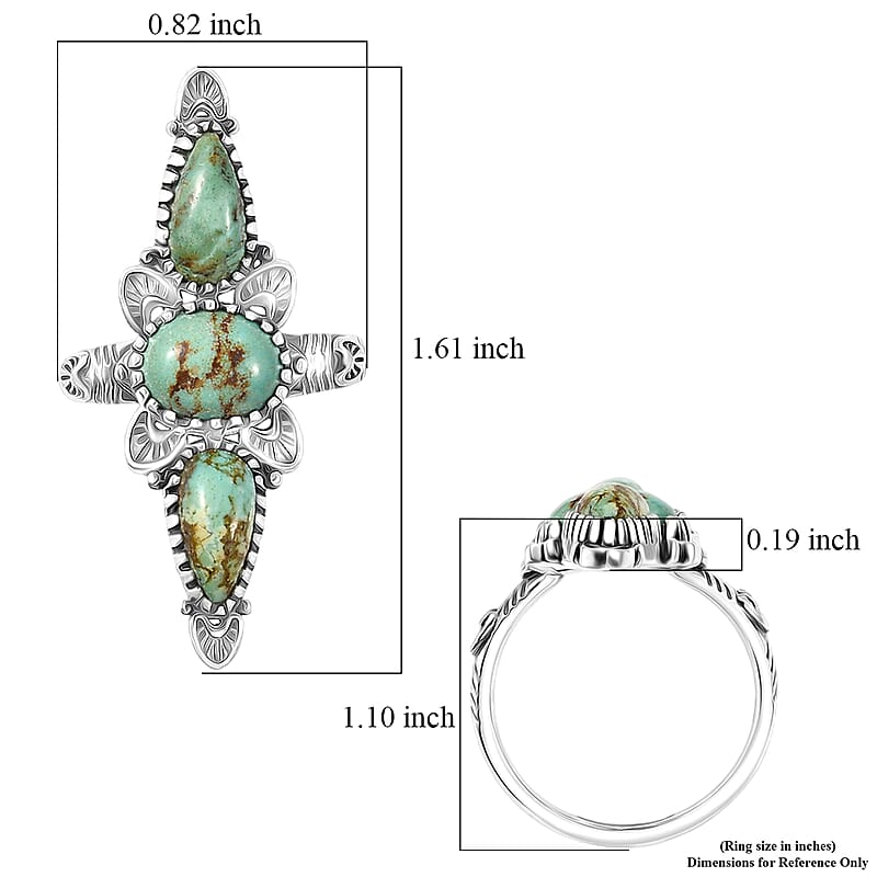 D'Joy Artisan Crafted Royston Turquoise Ring in Black Oxidised Sterling Silver 4.40 ctw (Size 9.0)